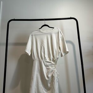 Elegant White Gathered Midi Dress